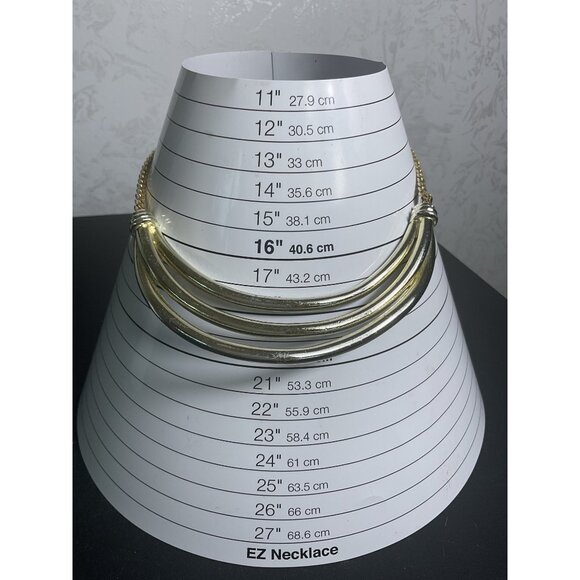 Gold Tone Multi-Loop Crescent Moon Necklace Spring Ring Closure - Picture 2 of 4